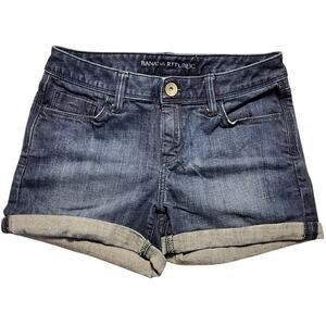 Banana Republic Women's Size 2 Petite Denim Roll Up Skinny Shorts Indigo Stretch